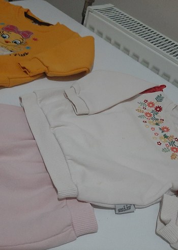1,5 Yaş Beden Nakışlı, uzun kollu, renkli bebek kız kıyafet seti
