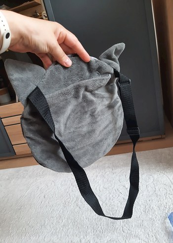 Beden Gri Kedi Yüzü Desenli Çanta