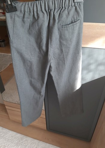 9 Yaş Beden Düğmeli Gri Keten Erkek okul Pantolonu