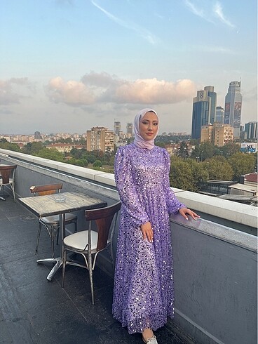 Diğer Lila rengi tesettür abiye