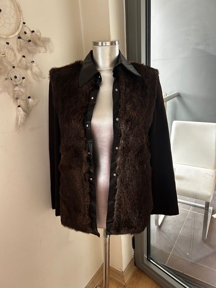 Deri show orjinal kürklü ceket - Görsel 2