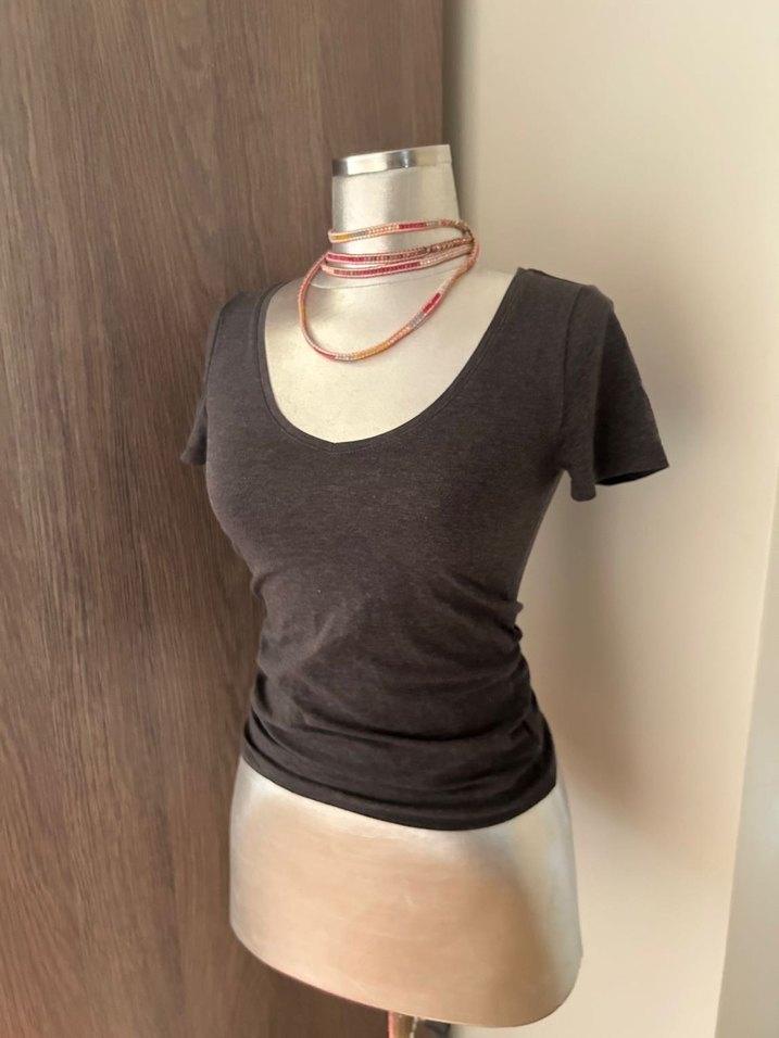 H&m gri fume V Yaka Kadın Tişört - Görsel 2