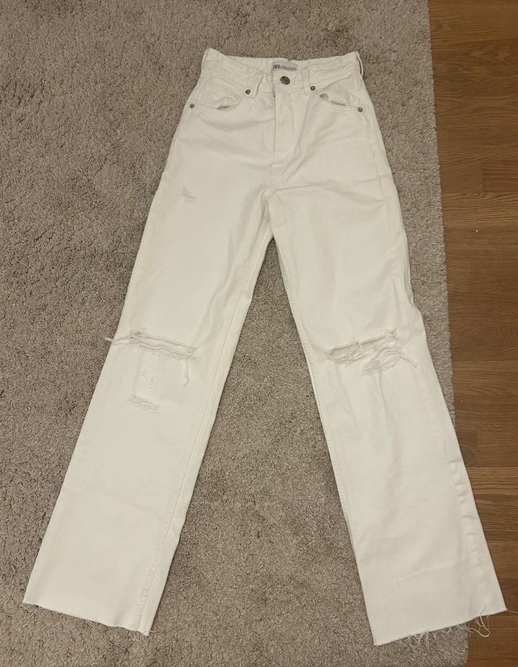 Zara beyaz bol paca kot pantolon - Görsel 4