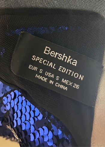 Bershka Uzun Kollu Mini Lacivert Payetli Elbise - Görsel 4