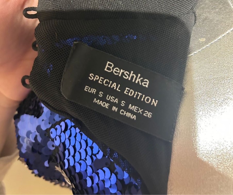 Bershka Uzun Kollu Mini Lacivert Payetli Elbise - Görsel 4