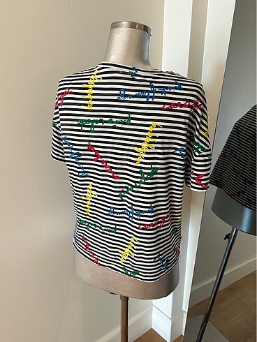 Zara Zara trf yazili cizgili tshirt
