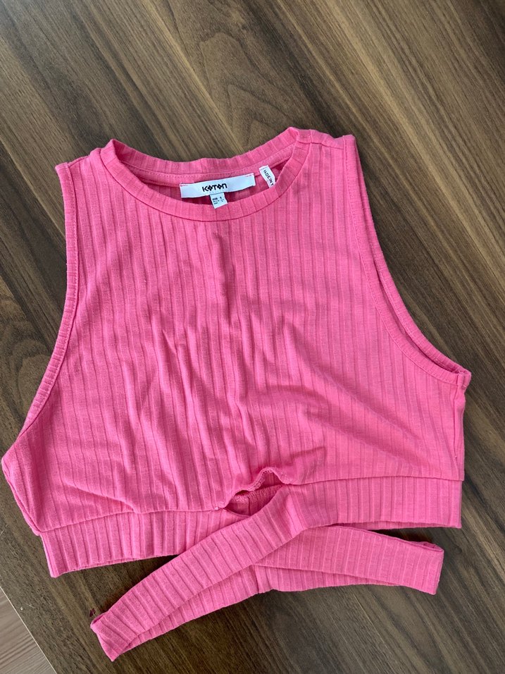 Pembe Fitilli Kısa Crop Top - Görsel 3