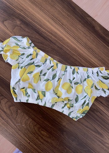 Sarı Limon Desenli Bohem Mini Crop Top - Görsel 2