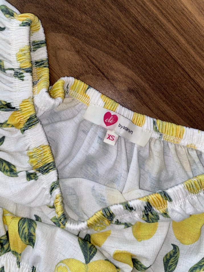 Sarı Limon Desenli Bohem Mini Crop Top - Görsel 3