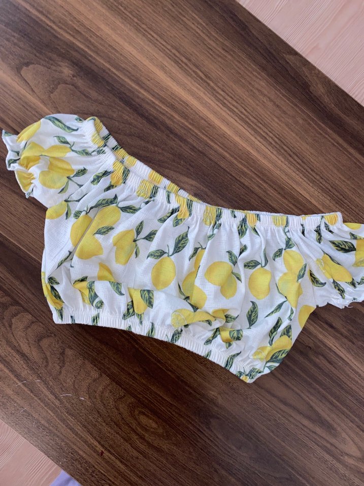 Sarı Limon Desenli Bohem Mini Crop Top - Görsel 2