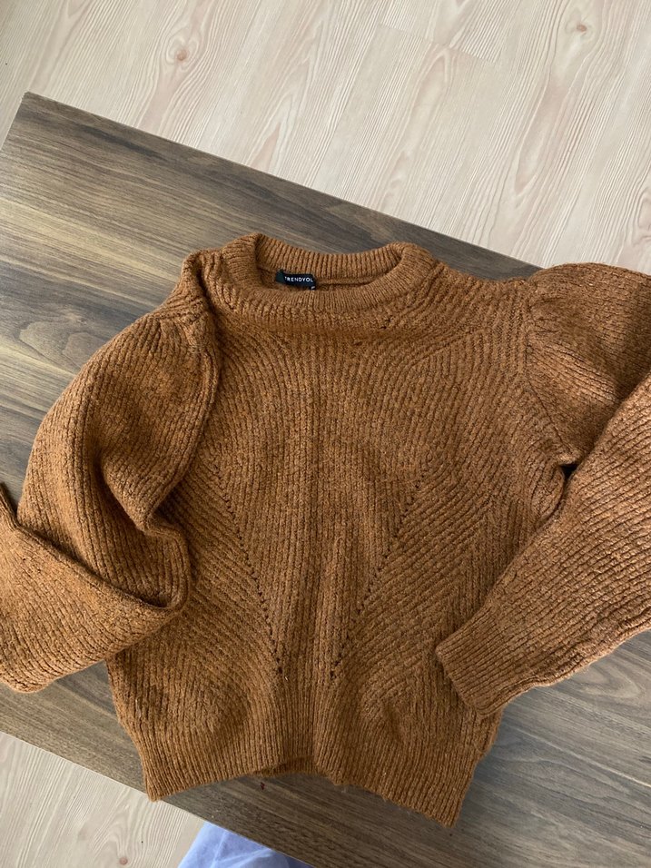 Kahverengi Bohem Örgü Kadın Kazak - Görsel 4