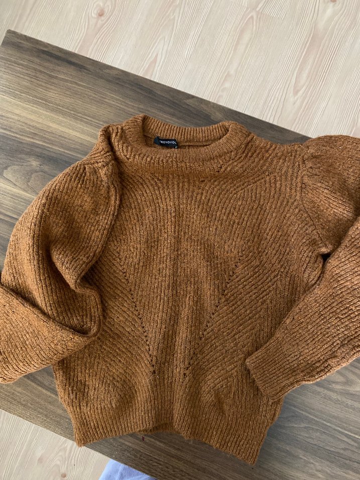 Kahverengi Bohem Örgü Kadın Kazak - Görsel 3