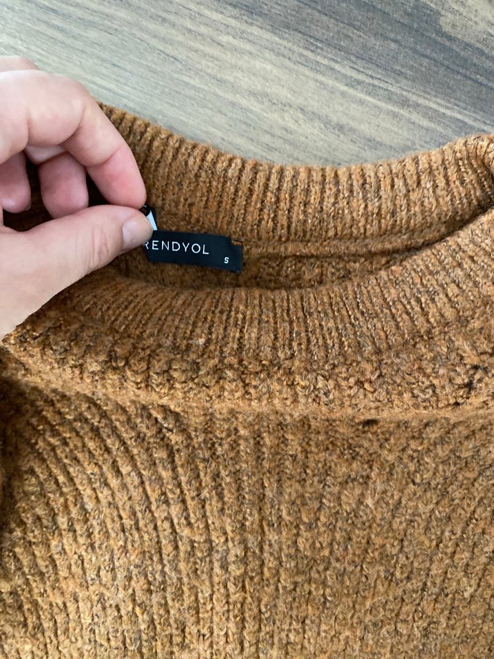 Kahverengi Bohem Örgü Kadın Kazak - Görsel 2