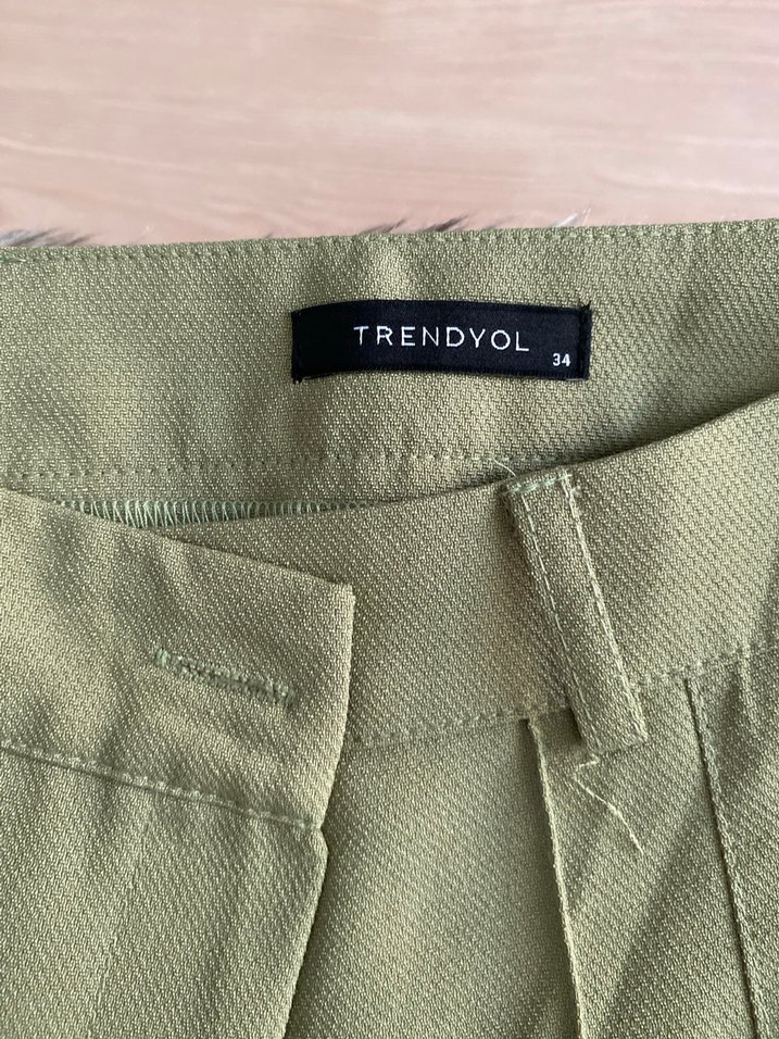 Yağ yeşili Regular Fit Kadın Kumaş Pantolon - Görsel 3