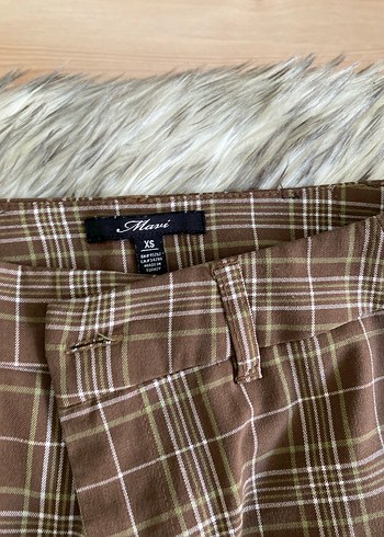 Mavi Jeans Düğmeli Kahverengi Kareli Kadın Kumaş Pantolon