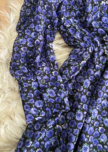 Uzun Kollu Mavi Fırfırlı Bohem Elbise - Görsel 3