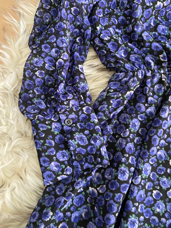 Uzun Kollu Mavi Fırfırlı Bohem Elbise - Görsel 3