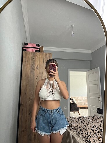 Beyaz örgü crop