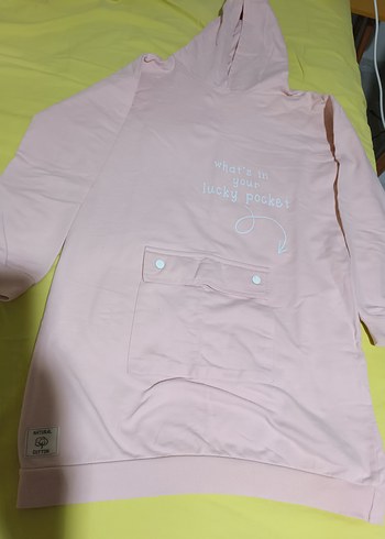 Pembe Kapüşonlu Düğmeli Midi Sweatshirt