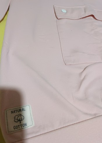 s Beden Pembe Kapüşonlu Düğmeli Midi Sweatshirt