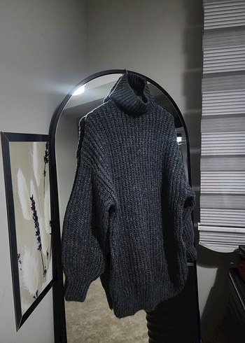 Gri Boğazlı Örgü Kadın Kazak - Görsel 3