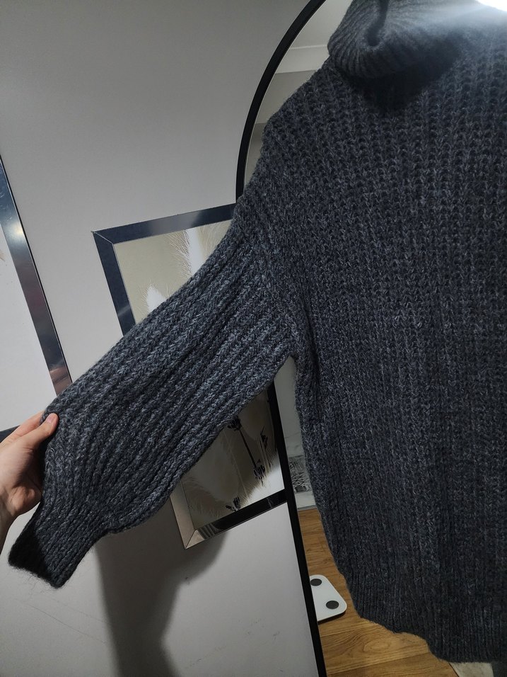 Gri Boğazlı Örgü Kadın Kazak - Görsel 4