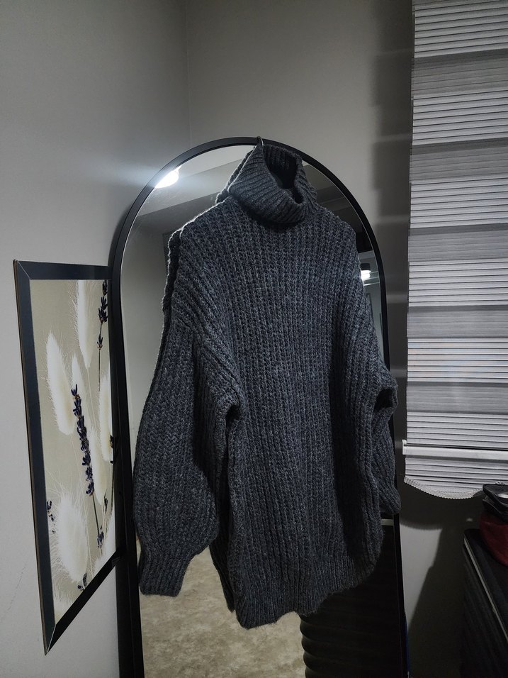 Gri Boğazlı Örgü Kadın Kazak - Görsel 3