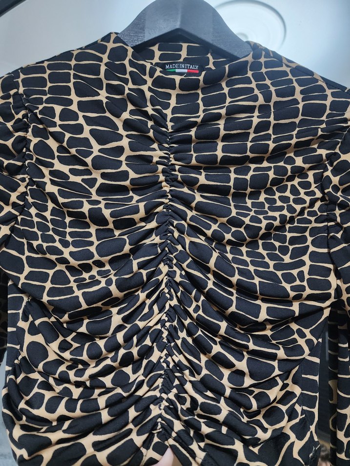 Kahverengi leopar Baskılı Drapeli Boğazlı Bluz - Görsel 4