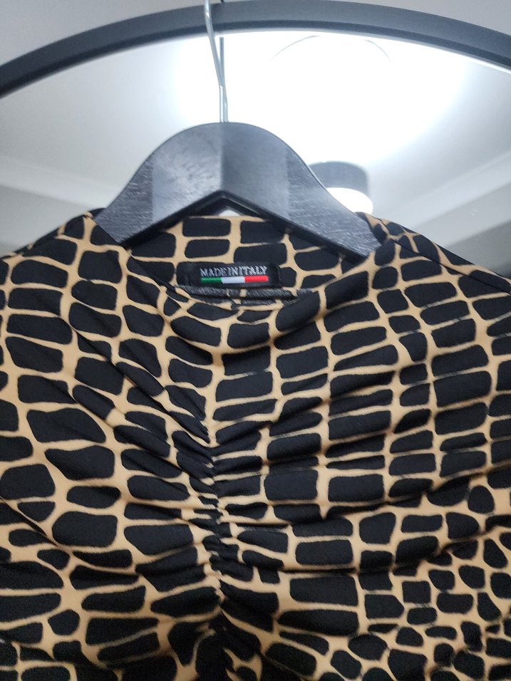 Kahverengi leopar Baskılı Drapeli Boğazlı Bluz - Görsel 5