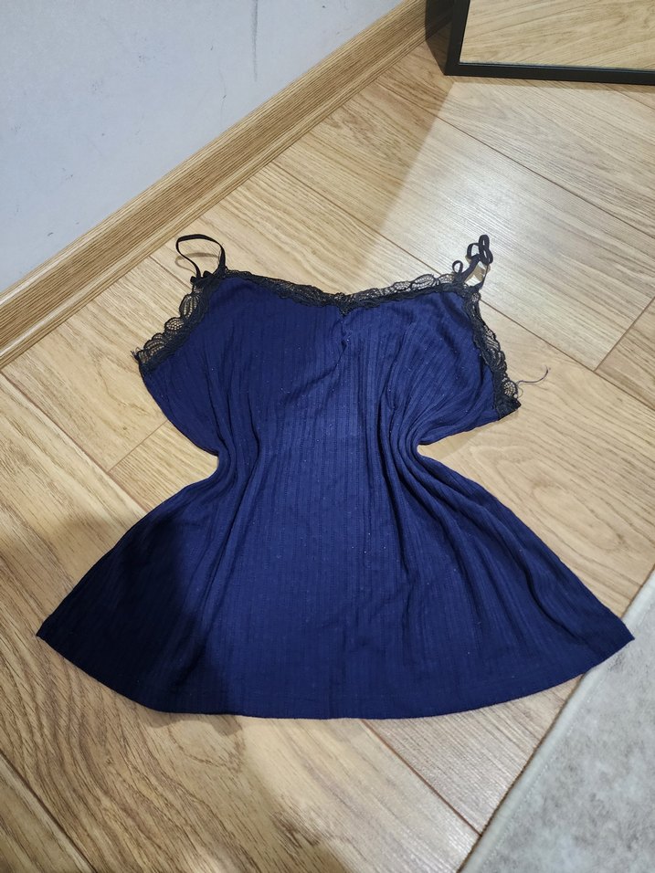 Lacivert Dantel Detaylı Mini Kadın Pijama Takımı - Görsel 2