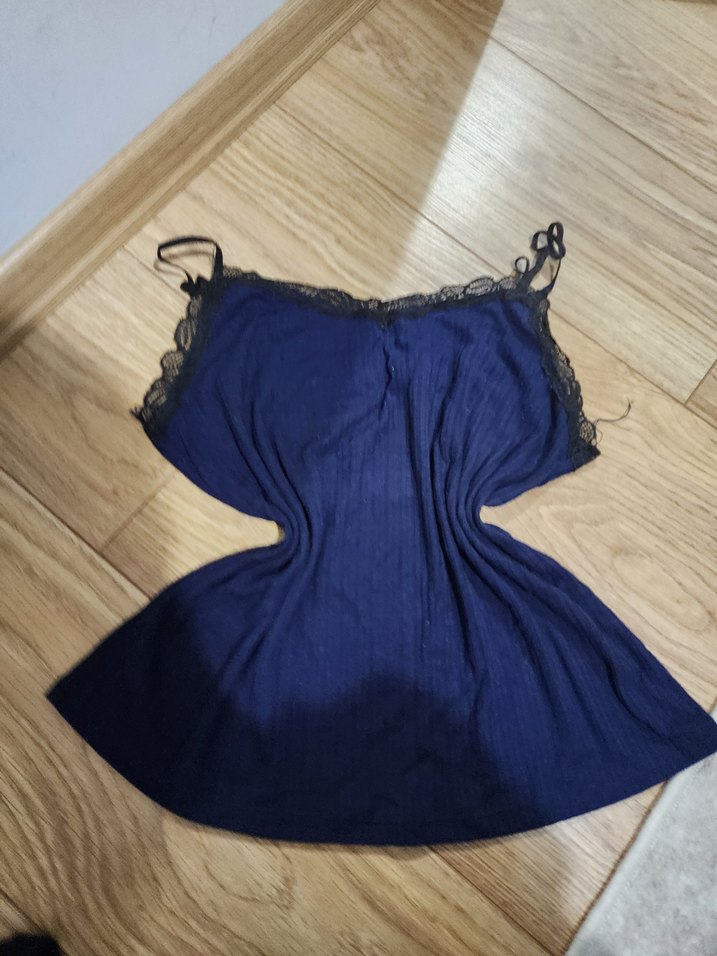 Lacivert Dantel Detaylı Mini Kadın Pijama Takımı - Görsel 3