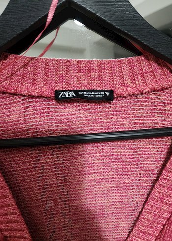 Pembe V Yaka Örgü Kadın Hırka - Görsel 5