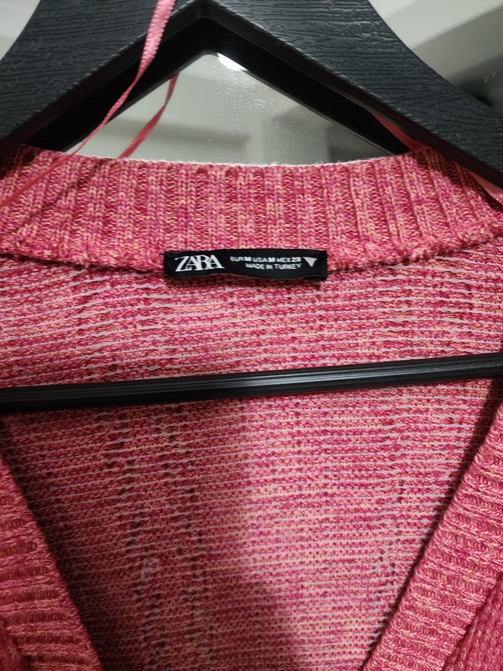 Pembe V Yaka Örgü Kadın Hırka - Görsel 5