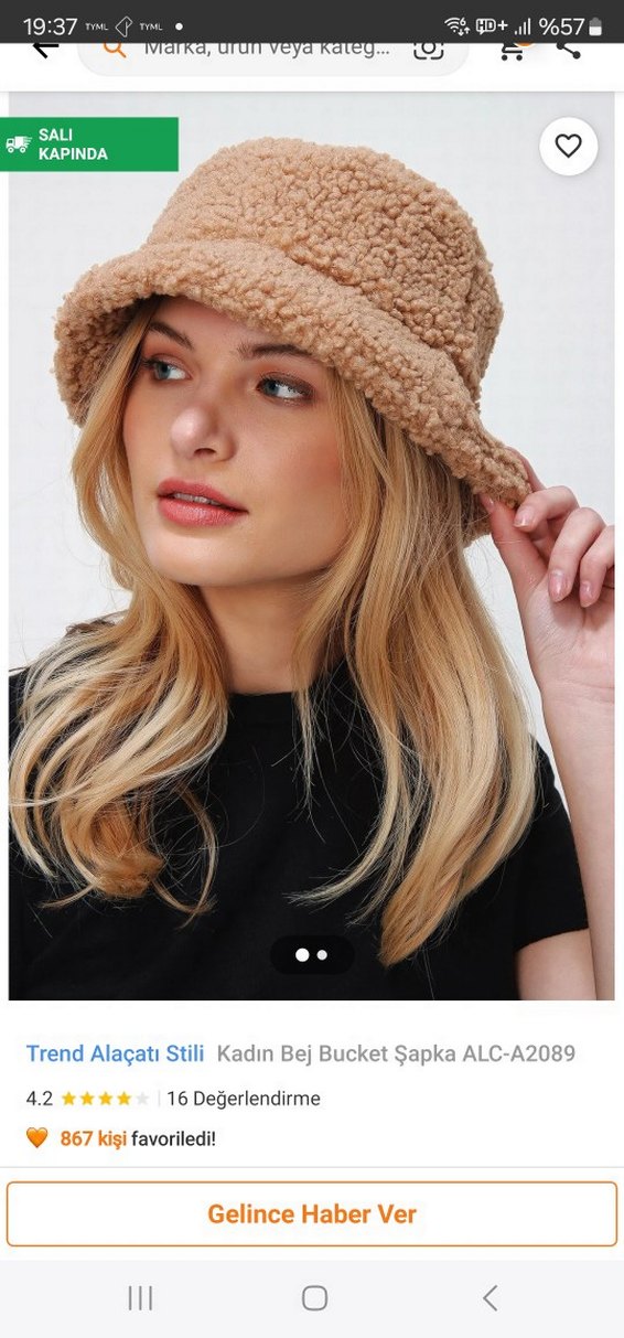 Bej Peluş Detaylı Bucket Şapka - Görsel 2