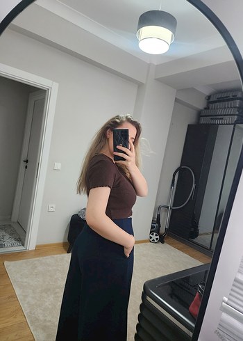 Kadın Kahverengi Bol Kesim Denim Pantolon - Görsel 4