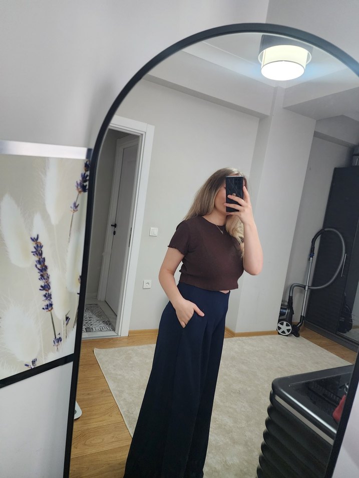 Kadın Kahverengi Bol Kesim Denim Pantolon - Görsel 3