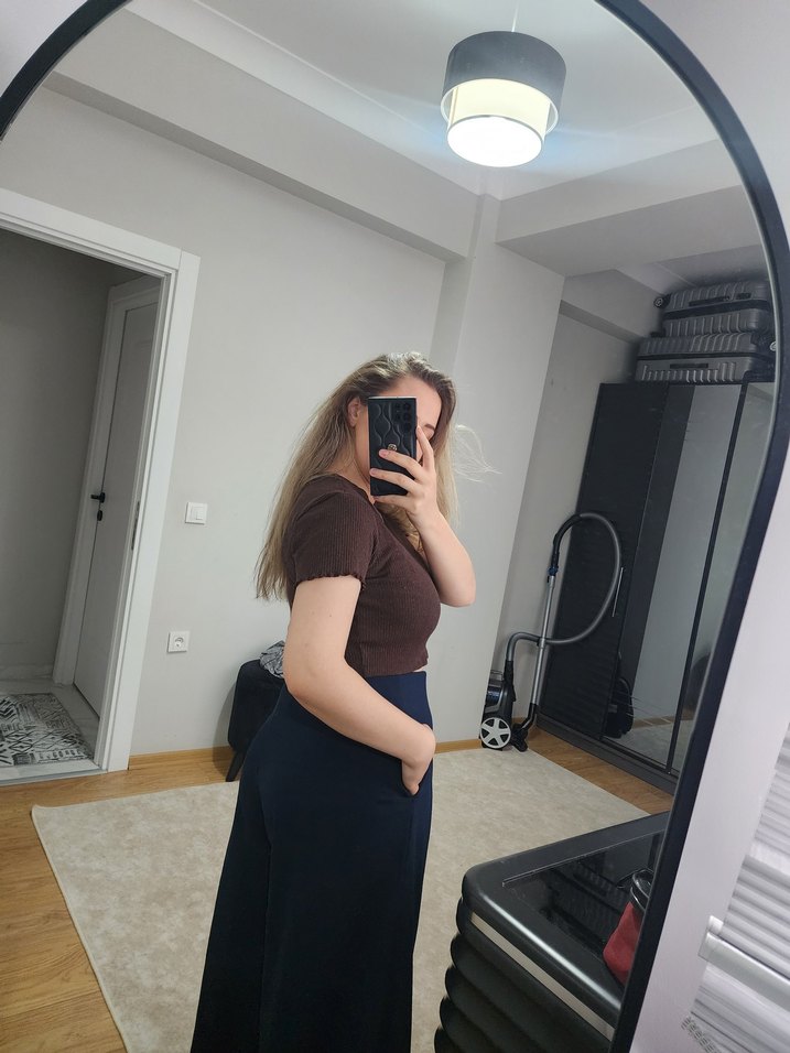 Kadın Kahverengi Bol Kesim Denim Pantolon - Görsel 4