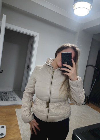 Bej Kadın Midi Puff Mont Yüksek Yaka - Görsel 4