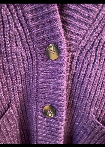 Mor Düğmeli Cepli Örgü Hırka - Görsel 6