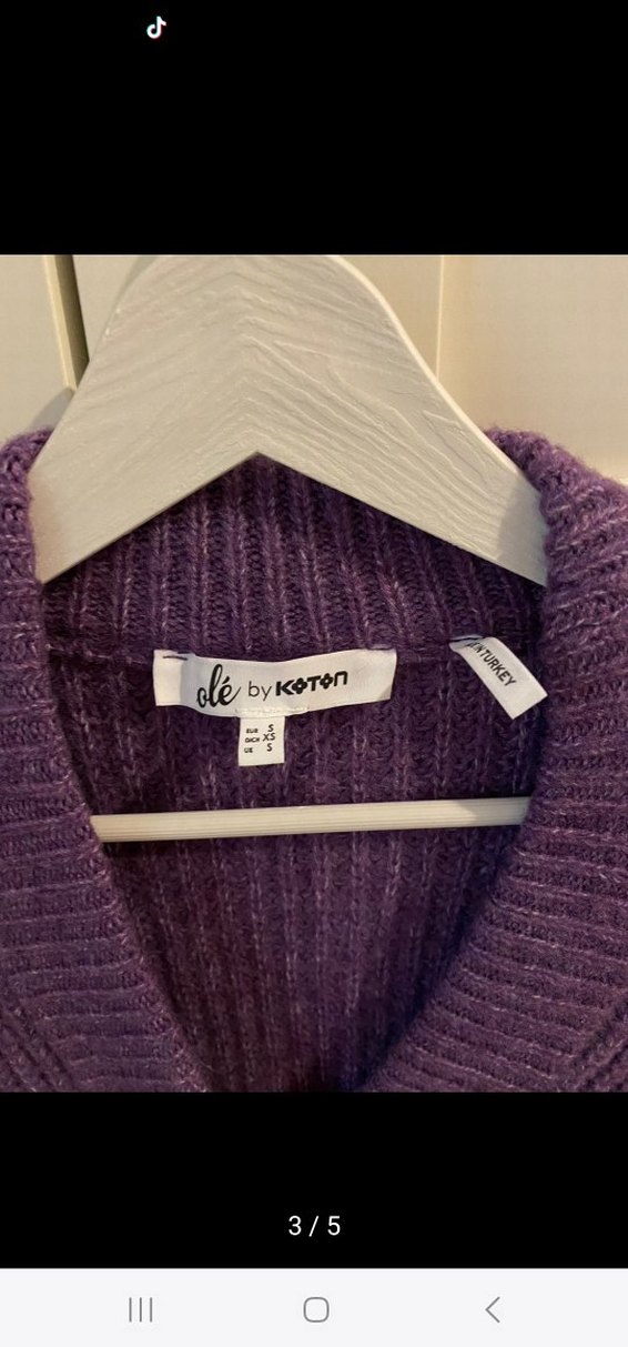 Mor Düğmeli Cepli Örgü Hırka - Görsel 5