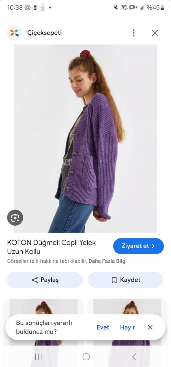 Mor Düğmeli Cepli Örgü Hırka - Görsel 2