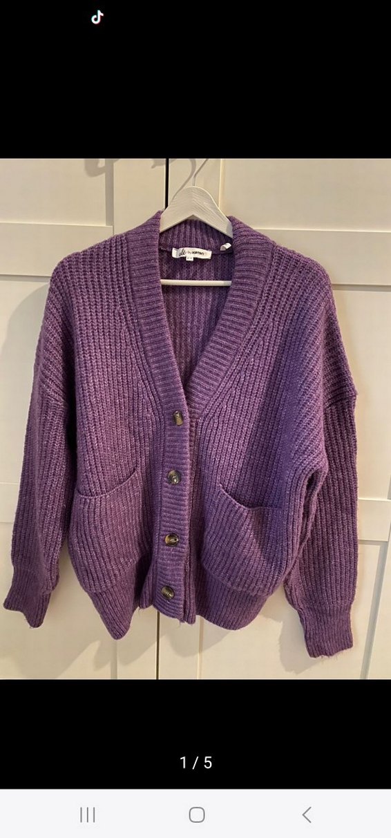 Mor Düğmeli Cepli Örgü Hırka - Görsel 3