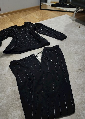 Kadın Siyah Payetli Zebra Desenli Eşofman - Görsel 3