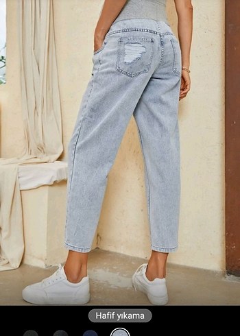 Gri Hamile Kot Pantolon - Rahat Kesim - Görsel 2