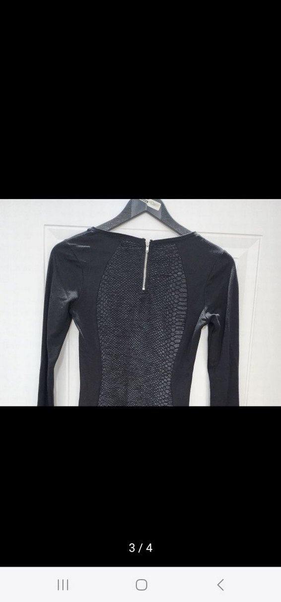 Yılan Desenli Drapeli Siyah Uzun Kollu Elbise - Görsel 2