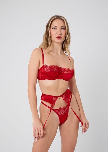 Kırmızı Dantelli Straplez Jartiyer Takımı - Görsel 4
