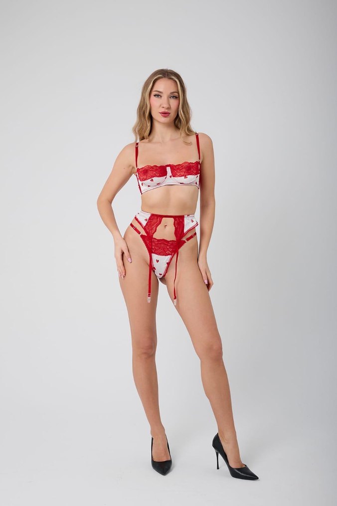 Nakışlı Kırmızı Mini jartiyer Takımı - Görsel 3