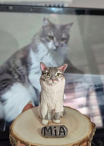 Gri Kedi Figürlü Dekoratif Obje