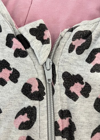 4 Yaş Beden Kız Çocuk Gri Leopar Desenli Polar Tulum