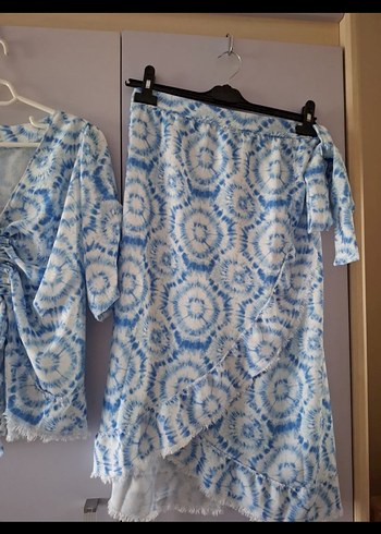l Beden Bağcıklı Bohem Bluz ve bağlamal etek takım 40 42 bedene uygun
